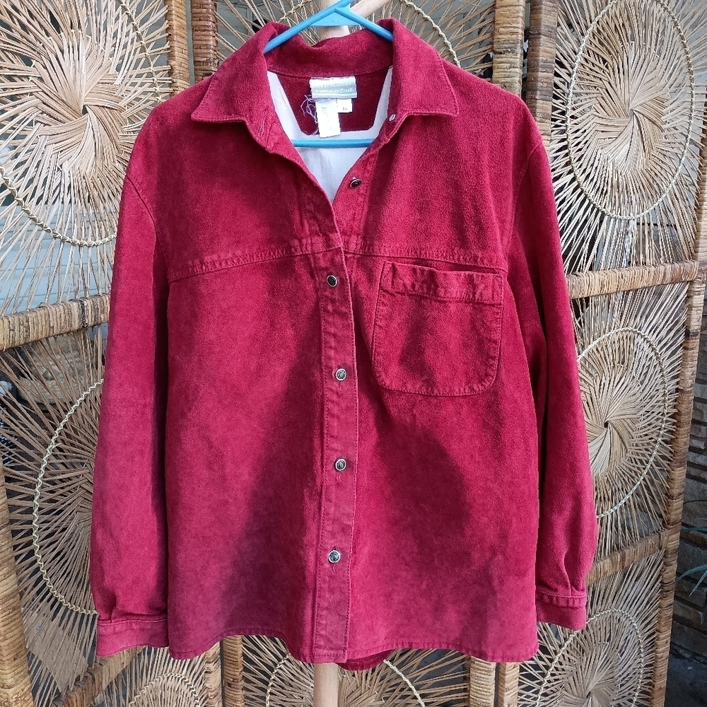 Vintage Coldwater Creek Red Suede Leather Button-Up Shirt_Medium